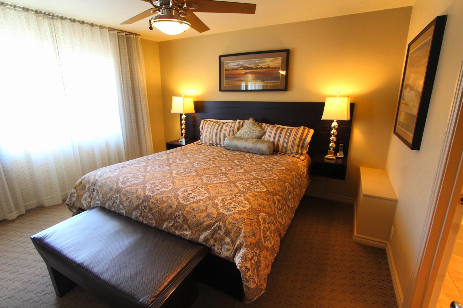 A renovated master bedroom at VRI's Four Seasons Pacifica in San Clemente, California.